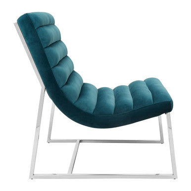 Orsina Vogue Teal Velvet Lounge Chair – Curved Tufted Accent Chair