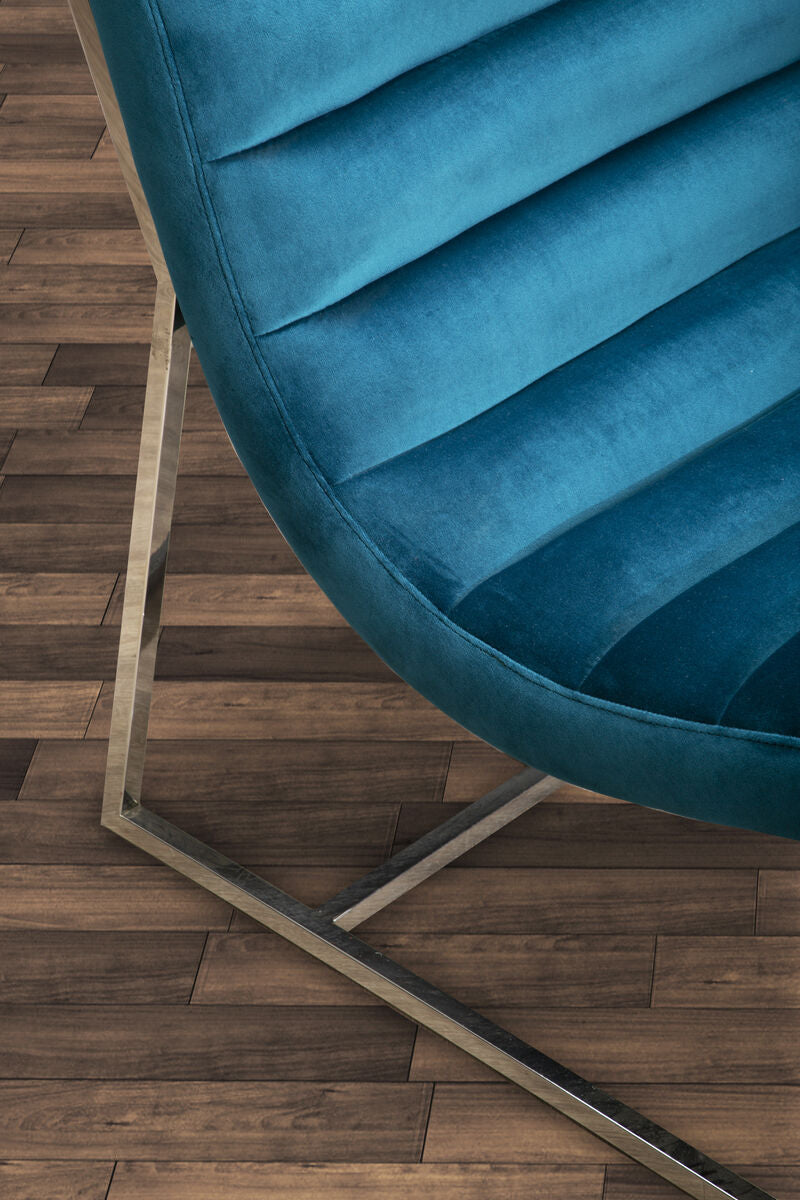 Orsina Vogue Teal Velvet Lounge Chair – Curved Tufted Accent Chair