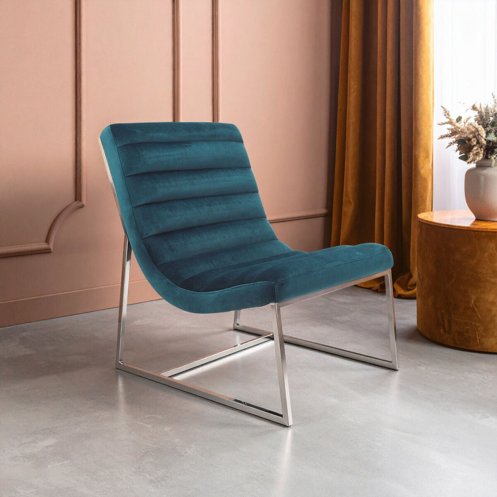 Orsina Vogue Teal Velvet Lounge Chair – Curved Tufted Accent Chair