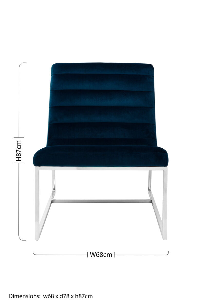 Orsina Vogue Midnight Blue Velvet Lounge Chair – Armless Accent Seat