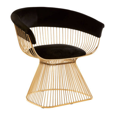 Orsina Vogue Black Velvet Accent Chair with Gold Finish – Art Deco