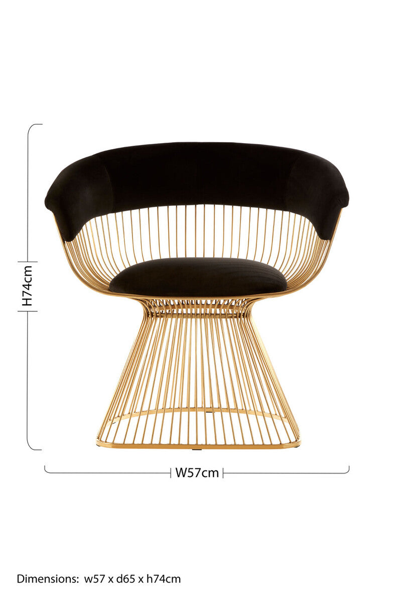 Orsina Vogue Black Velvet Accent Chair with Gold Finish – Art Deco