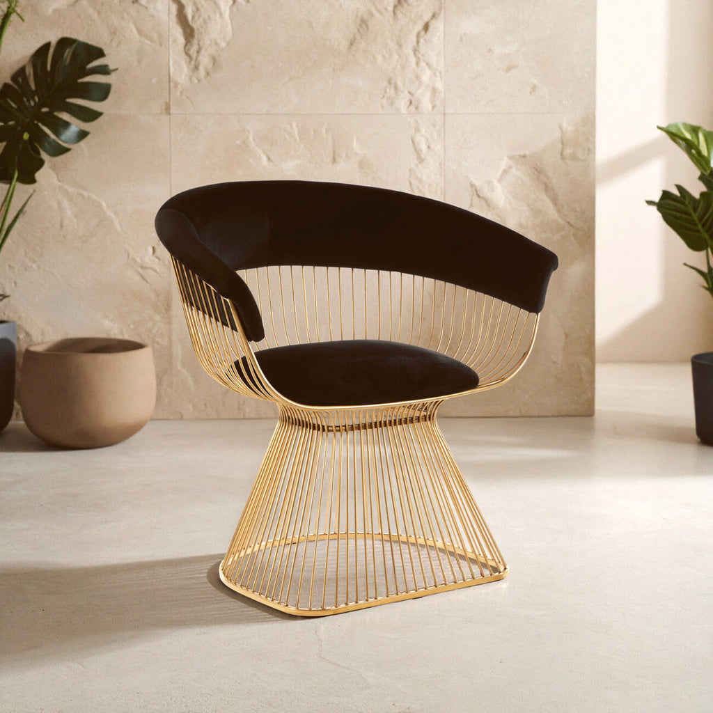 Orsina Vogue Black Velvet Accent Chair with Gold Finish – Art Deco