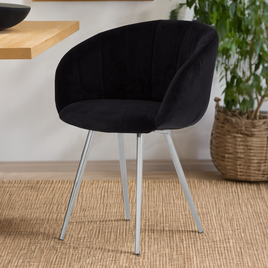 Orsina Vogue Velvet Dining Chair | Black and Silver Tufted Seating