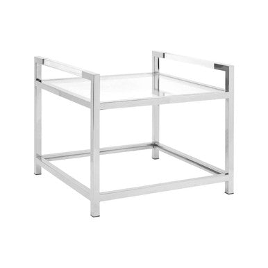 Orsina Vogue 2-Tier Glass End Table – Polished Silver Stainless Steel