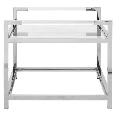 Orsina Vogue 2-Tier Glass End Table – Polished Silver Stainless Steel