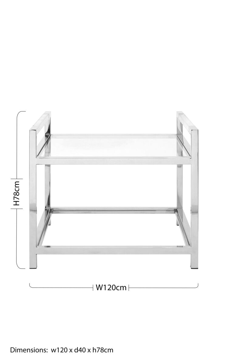Orsina Vogue 2-Tier Glass End Table – Polished Silver Stainless Steel