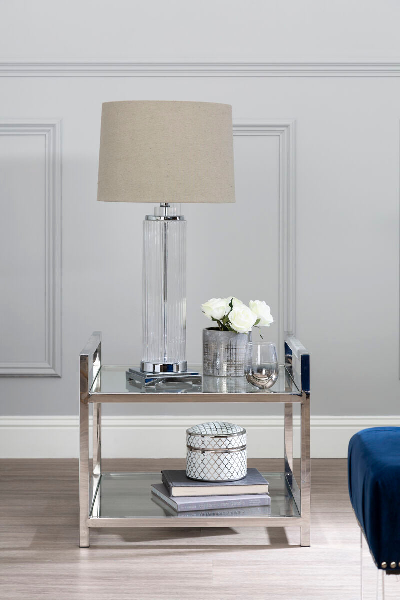 Orsina Vogue 2-Tier Glass End Table – Polished Silver Stainless Steel
