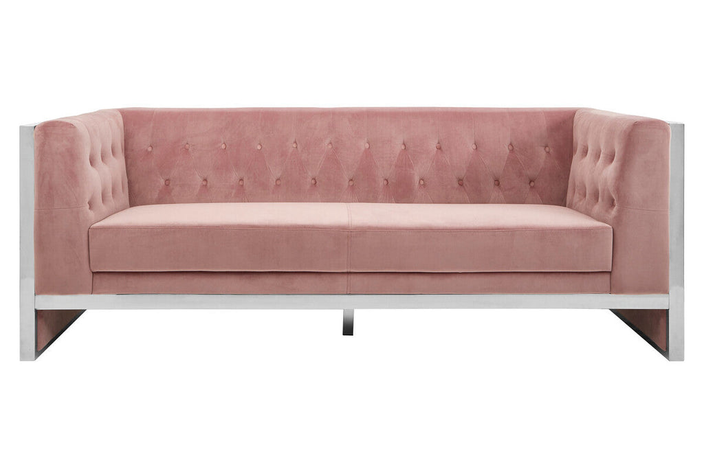 Orsina Vogue 3-Seater Pink Velvet Sofa – Modern Tufted Couch