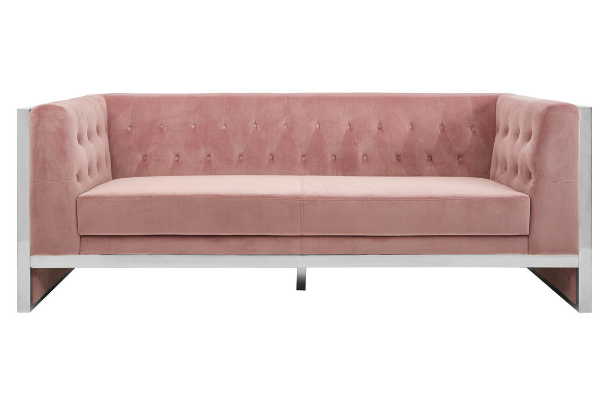 Orsina Vogue 3-Seater Pink Velvet Sofa – Modern Tufted Couch