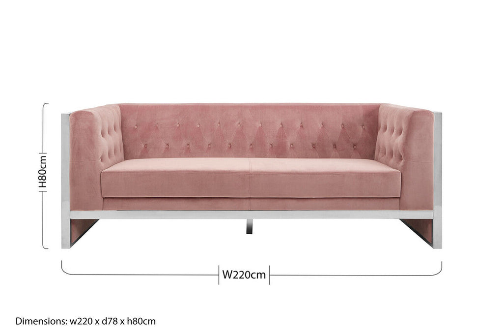 Orsina Vogue 3-Seater Pink Velvet Sofa – Modern Tufted Couch