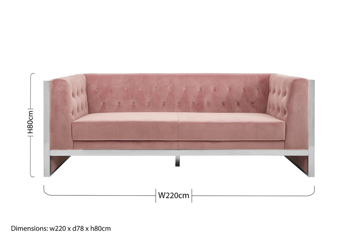 Orsina Vogue 3-Seater Pink Velvet Sofa – Modern Tufted Couch