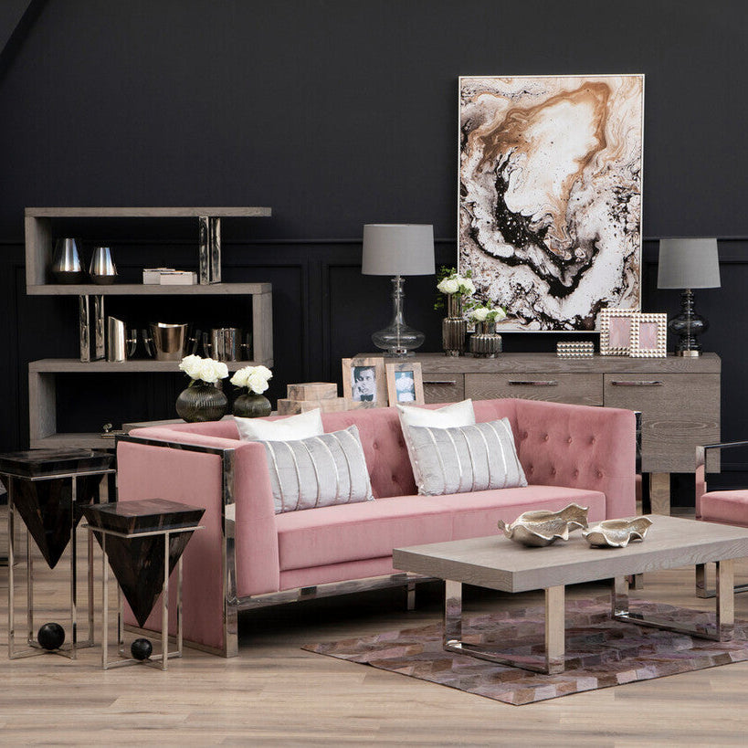 Orsina Vogue 3-Seater Pink Velvet Sofa – Modern Tufted Couch