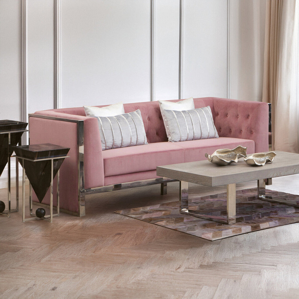 Orsina Vogue 3-Seater Pink Velvet Sofa – Modern Tufted Couch
