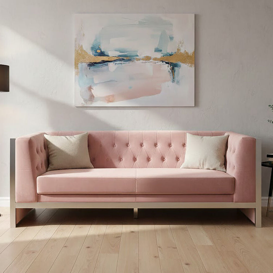 Orsina Vogue 3-Seater Pink Velvet Sofa – Modern Tufted Couch