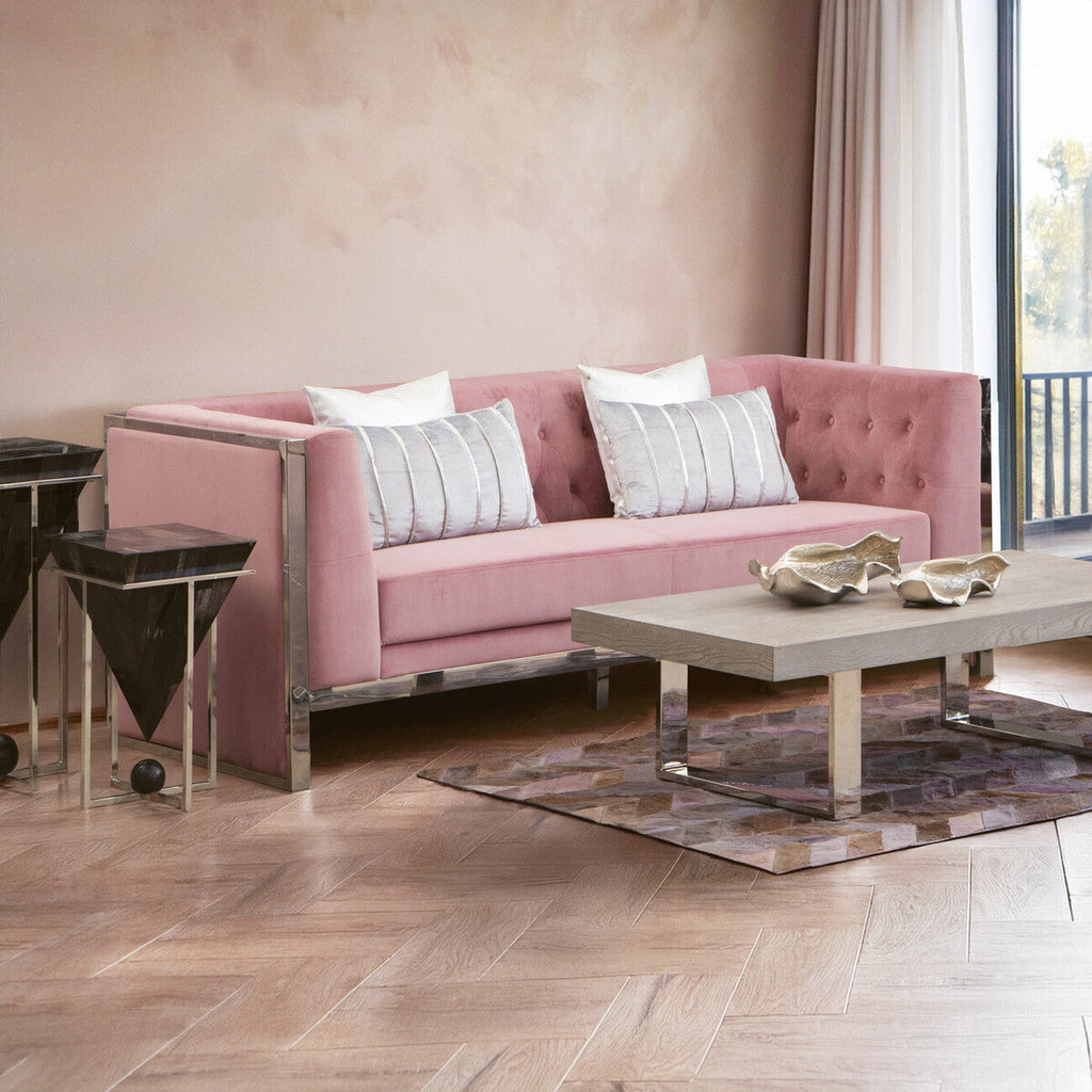 Orsina Vogue 3-Seater Pink Velvet Sofa – Modern Tufted Couch