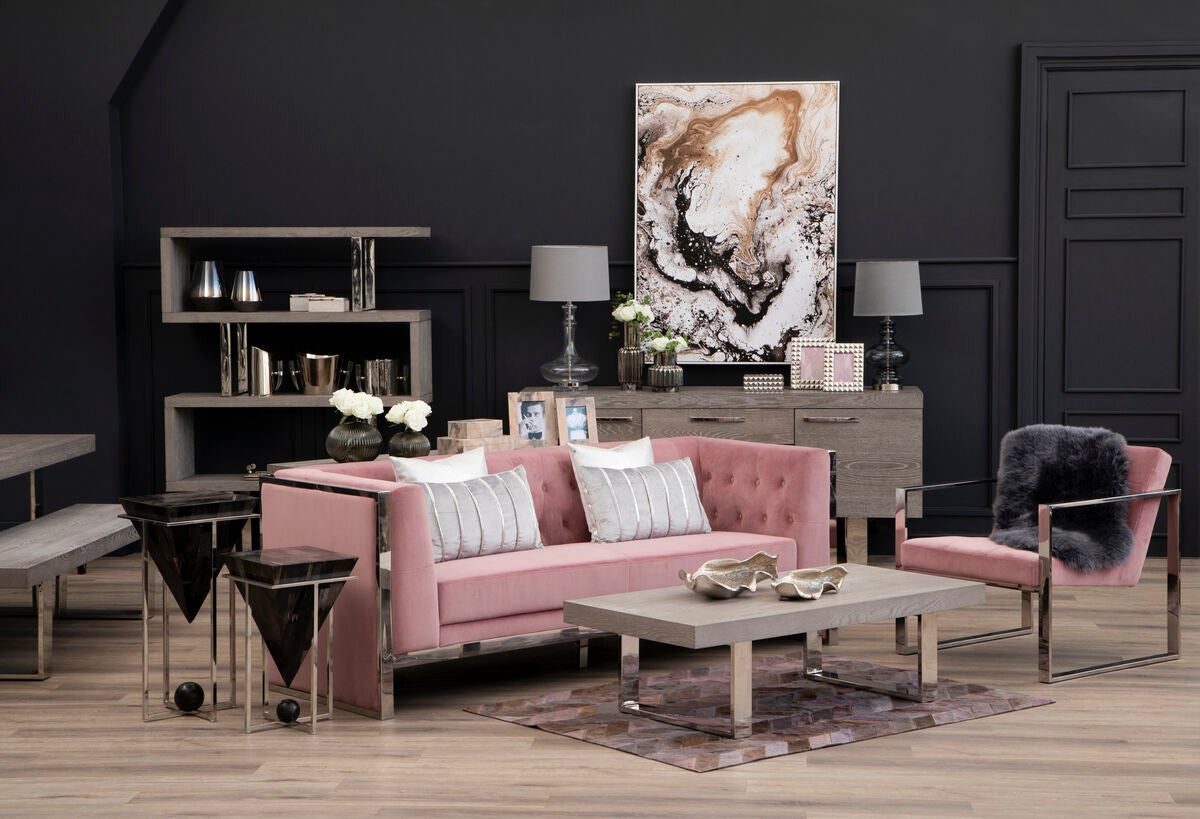 Orsina Vogue Pink Velvet Lounge Chair – Tufted Modern Accent Seat