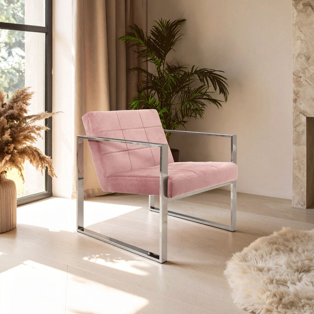 Orsina Vogue Pink Velvet Lounge Chair – Tufted Modern Accent Seat