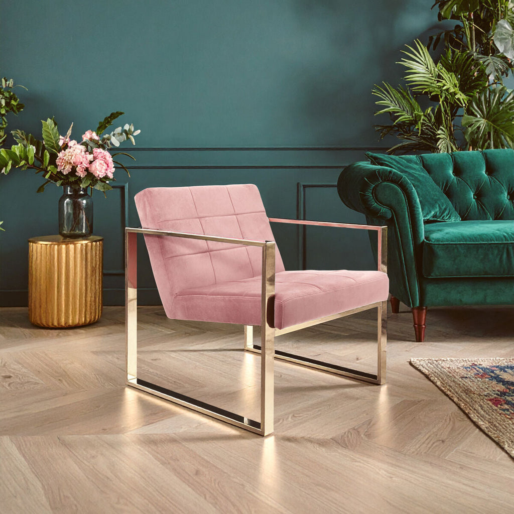 Orsina Vogue Pink Velvet Lounge Chair – Tufted Modern Accent Seat