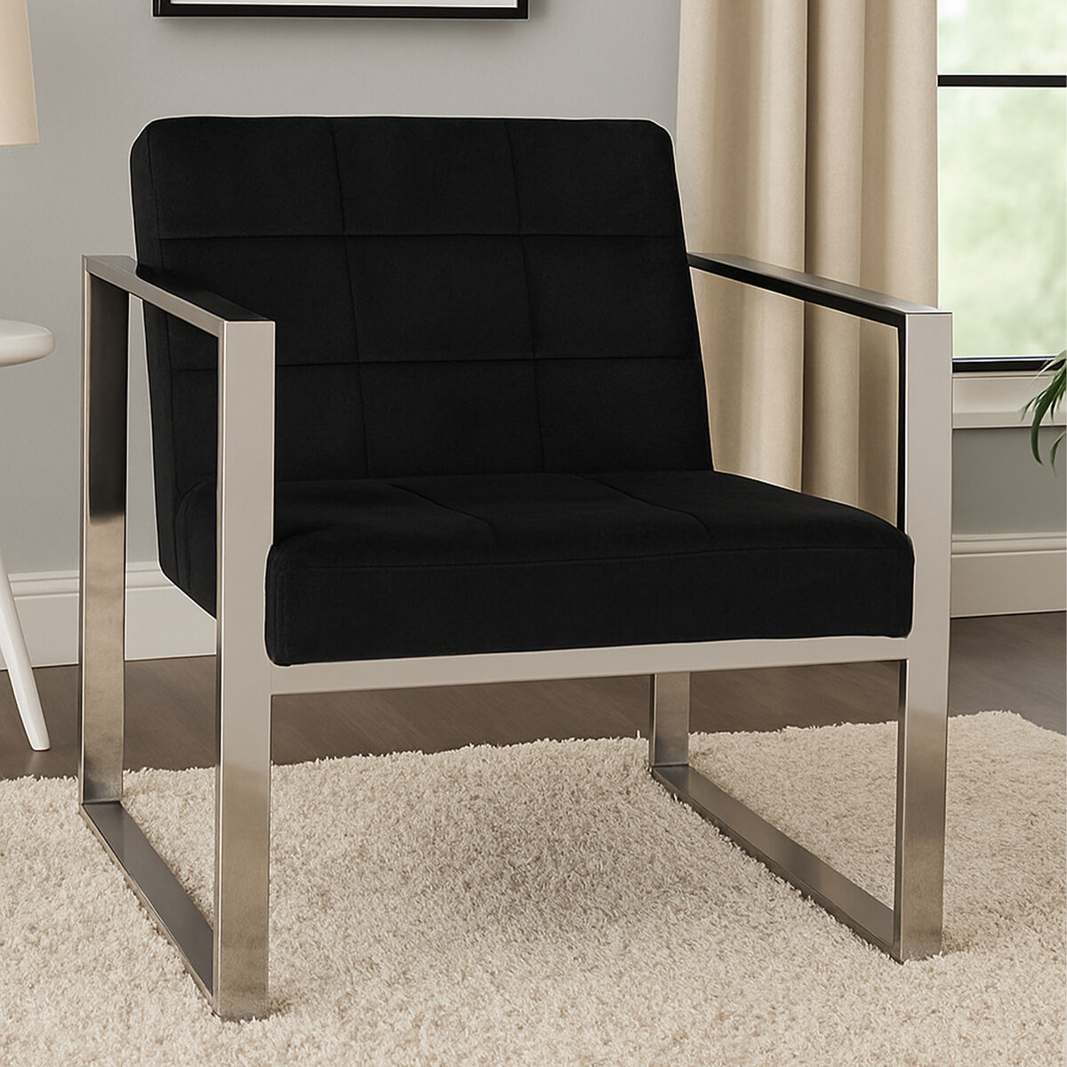 Orsina Vogue Black Velvet Lounge Chair – Modern Tufted Accent Seating