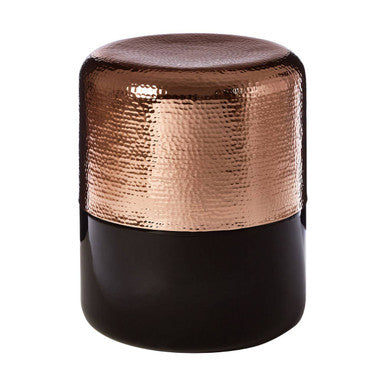 Orsina Margot Side Table – Black Glass & Hammered Copper Accent