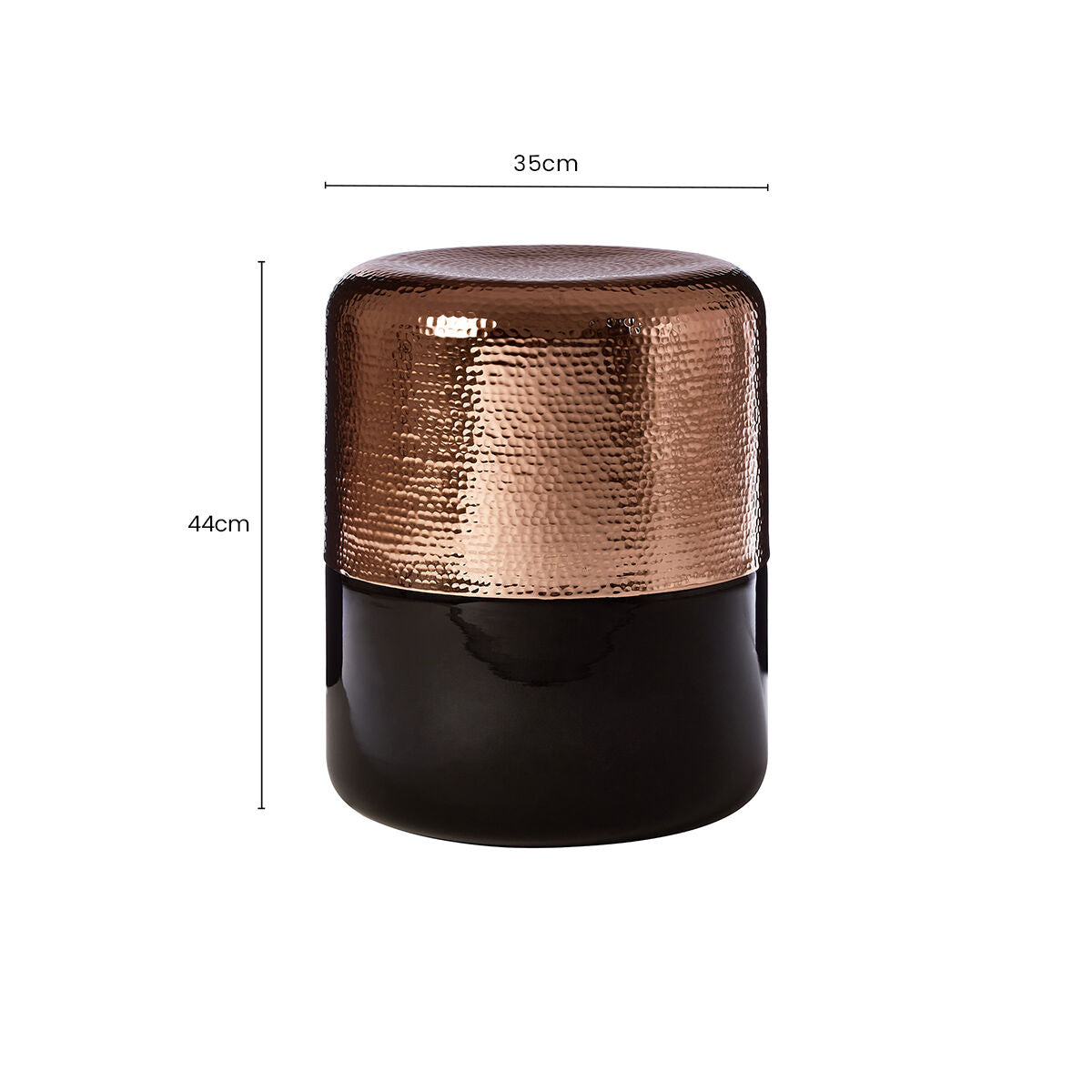 Orsina Margot Side Table – Black Glass & Hammered Copper Accent