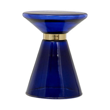 Orsina Martini Blue Glass Hourglass Side Table | Gold Steel Ring