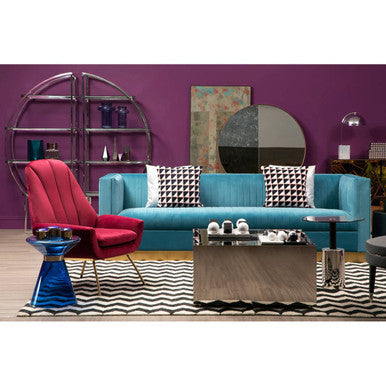 Orsina Martini Blue Glass Hourglass Side Table | Gold Steel Ring