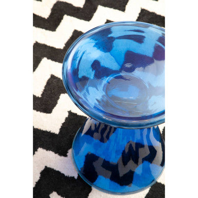 Orsina Martini Blue Glass Hourglass Side Table | Gold Steel Ring