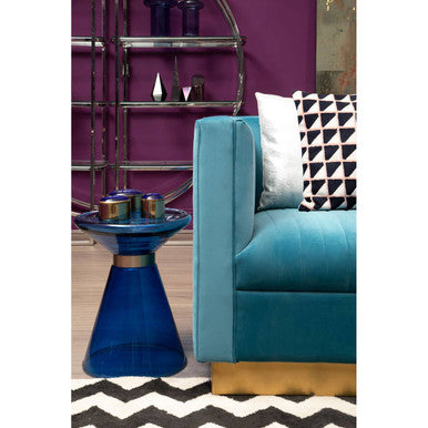 Orsina Martini Blue Glass Hourglass Side Table | Gold Steel Ring