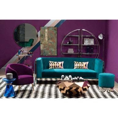 Orsina Martini Blue Glass Hourglass Side Table | Gold Steel Ring