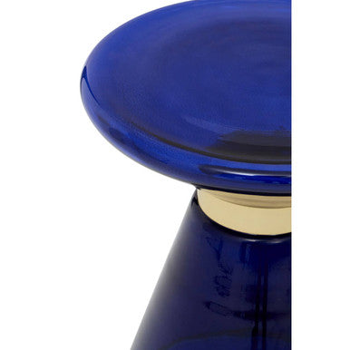 Orsina Martini Blue Glass Hourglass Side Table | Gold Steel Ring