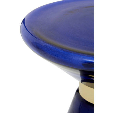 Orsina Martini Blue Glass Hourglass Side Table | Gold Steel Ring