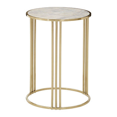 Orsina Macy White Marble Round Side Table – Gold Steel Base