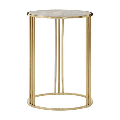 Orsina Macy White Marble Round Side Table – Gold Steel Base