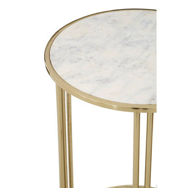 Orsina Macy White Marble Round Side Table – Gold Steel Base