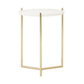Orsina Macy Round White Marble Side Table | Gold Steel Tripod Base