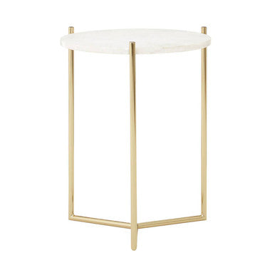 Orsina Macy Round White Marble Side Table | Gold Steel Tripod Base