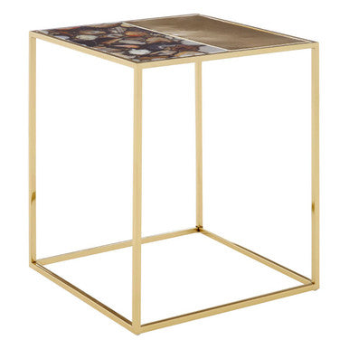 Orsina Vita Square Agate Stone Side Table with Gold Steel Base