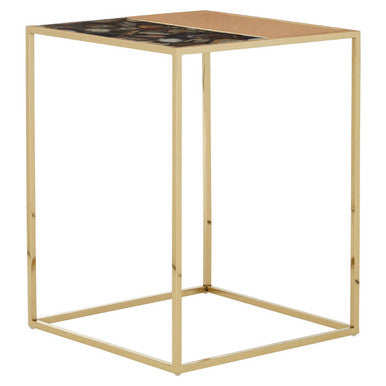 Orsina Vita Square Agate Stone Side Table with Gold Steel Base