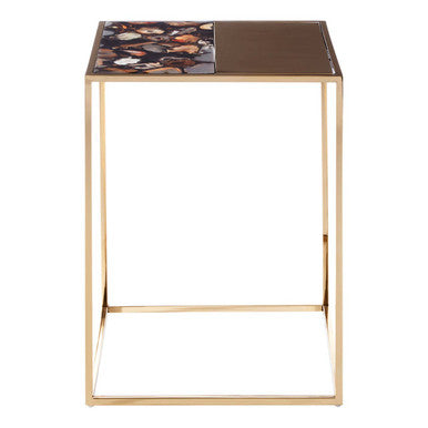Orsina Vita Square Agate Stone Side Table with Gold Steel Base