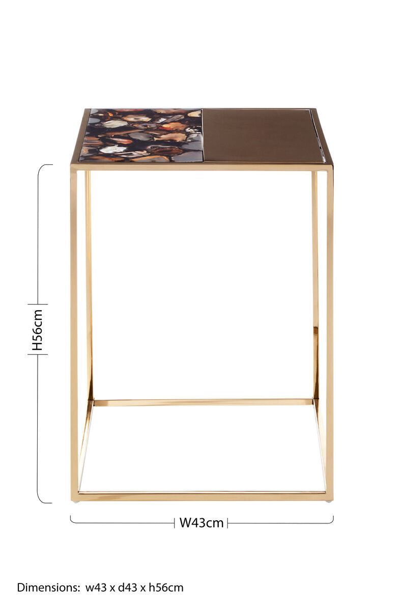 Orsina Vita Square Agate Stone Side Table with Gold Steel Base