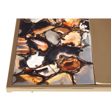 Orsina Vita Square Agate Stone Side Table with Gold Steel Base