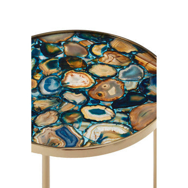 Orsina Vita Blue Agate Side Table – Round Stone Top & Gold Base