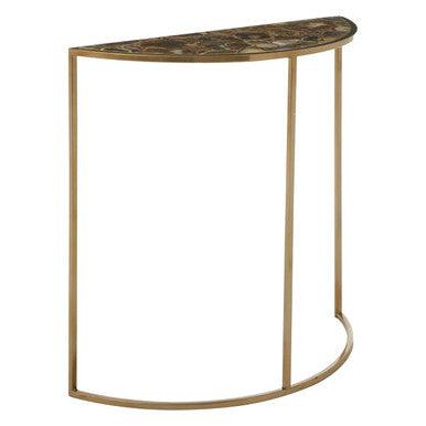 Orsina Vita Half Moon Console Table – Black Agate & Gold Steel
