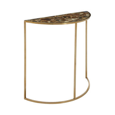 Orsina Vita Half Moon Console Table – Black Agate & Gold Steel