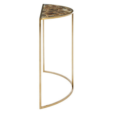 Orsina Vita Half Moon Console Table – Black Agate & Gold Steel