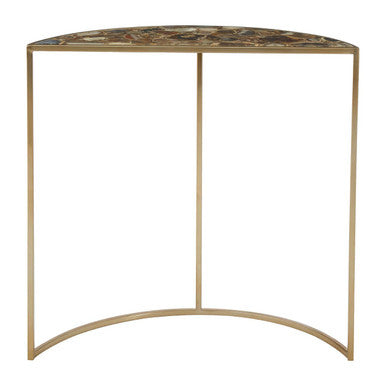 Orsina Vita Half Moon Console Table – Black Agate & Gold Steel