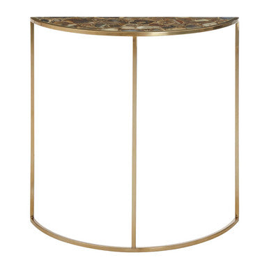Orsina Vita Half Moon Console Table – Black Agate & Gold Steel