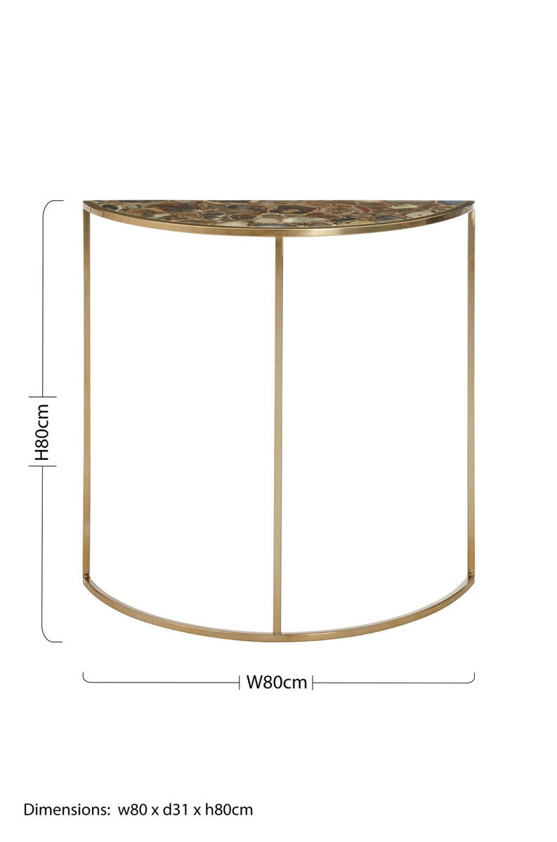 Orsina Vita Half Moon Console Table – Black Agate & Gold Steel